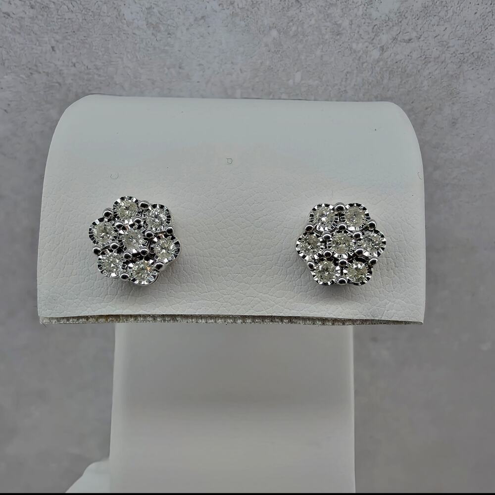 0.31ct Natural Diamond Honeycomb Cluster Stud Earrings 925 Sterling Silver 8mm